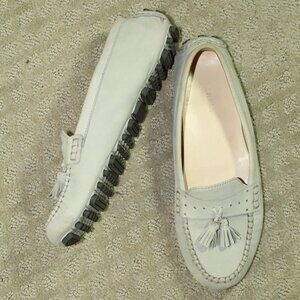 Cole Haan Women's 6.5B Grey Nubuck Leather Tasseled Driving Loafers